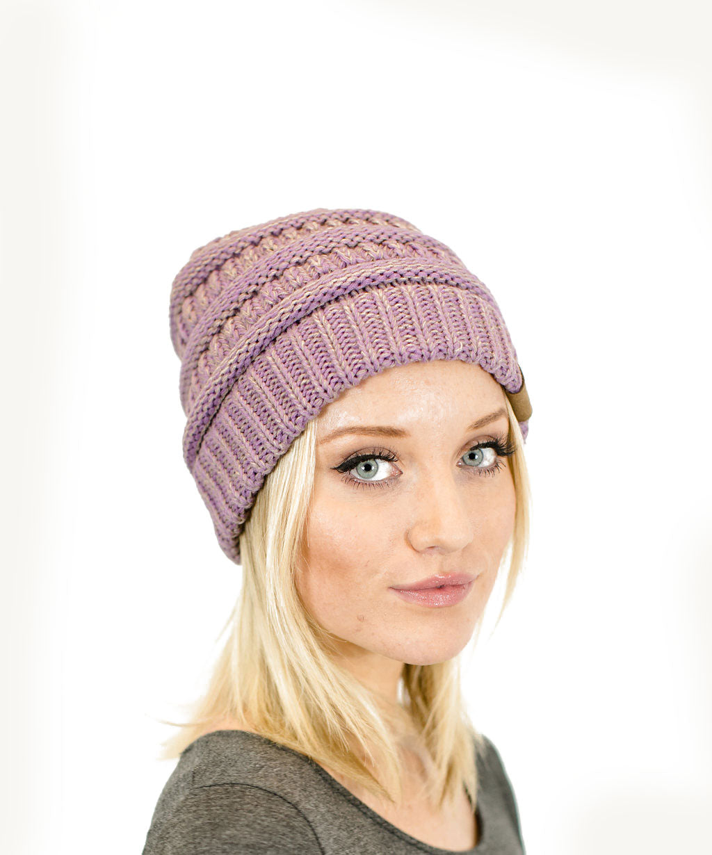 C.C. Two-Toned Unisex Soft Stretch Knit Slouchy Skull Beanie - Beanies Hats