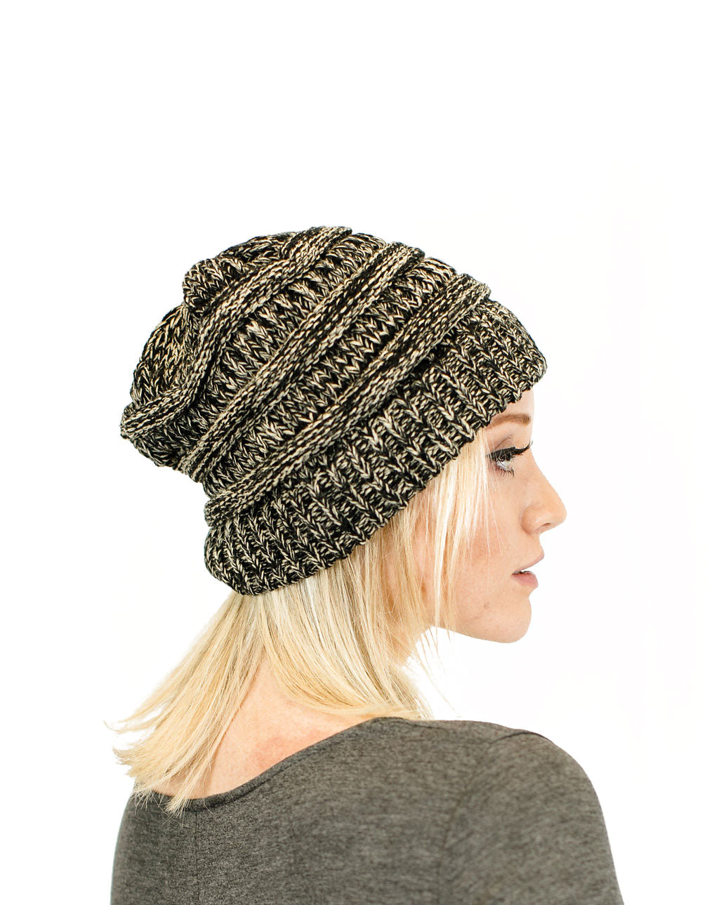 C.C. Two-Toned Unisex Soft Stretch Knit Slouchy Skull Beanie - Beanies Hats