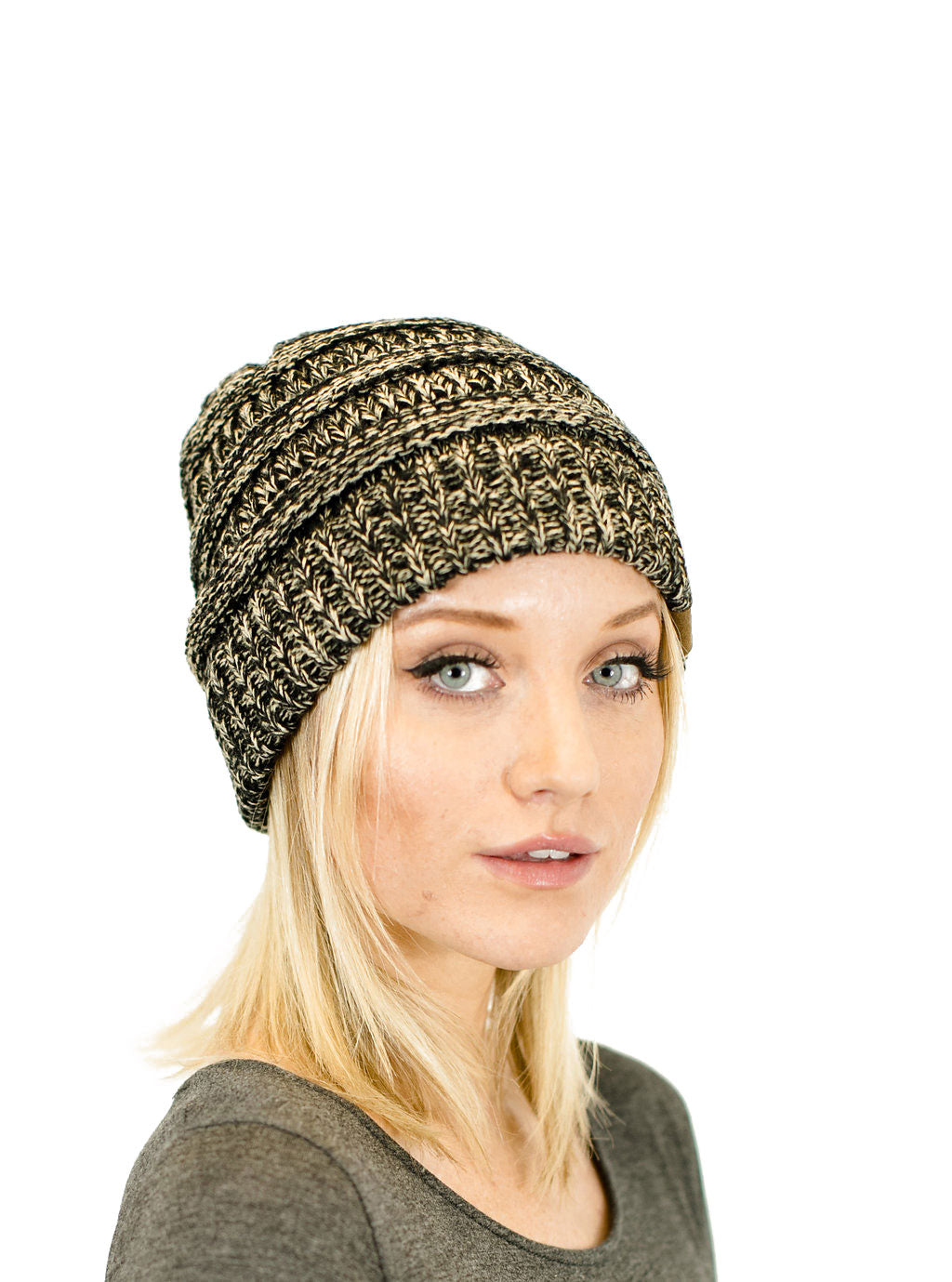 C.C. Two-Toned Unisex Soft Stretch Knit Slouchy Skull Beanie - Beanies Hats