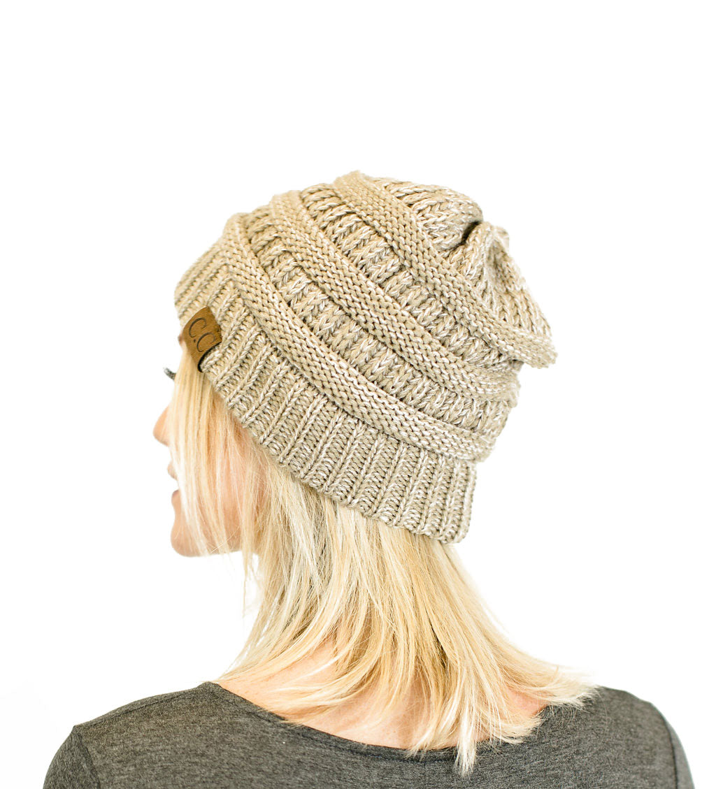 C.C. Two-Toned Unisex Soft Stretch Knit Slouchy Skull Beanie - Beanies Hats