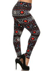 Niobe Clothing Reindeer Hearts Snowflake Design Plus Size Leggings - leggings