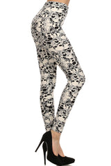 Niobe Clothing Cream Skull Print Lined Leggings - leggings