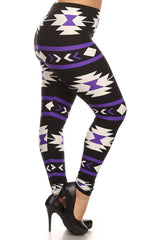 Niobe Clothing Purple Aztec Design Plus Size Leggings - leggings