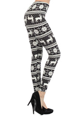 Niobe Clothing Black White Reindeers Graphic Print Lined Leggings - leggings