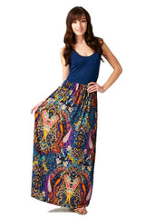 Sleeveless Paisley Bohemian Floral Print Long Maxi Dress dress- Niobe Clothing