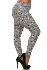 Niobe Clothing Black Cream Tribal Design Plus Size Leggings - leggings