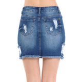 Destruction Frayed Hem Distressed Denim Skirt Skirts- Niobe Clothing