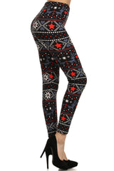 Niobe Clothing Reindeer Hearts Snowflake Graphic Print Lined Leggings - leggings