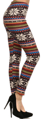 Niobe Clothing Multicolor Snowflake Graphic Print Lined Leggings - leggings