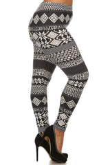 Black White Mistletoe Design Plus Size Leggings leggings- Niobe Clothing