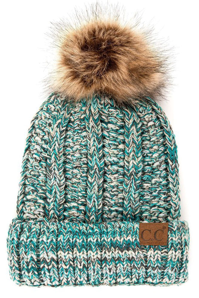 Fuzzy Faux Fur Pom Fleece Lined Beanie Hats- Niobe Clothing