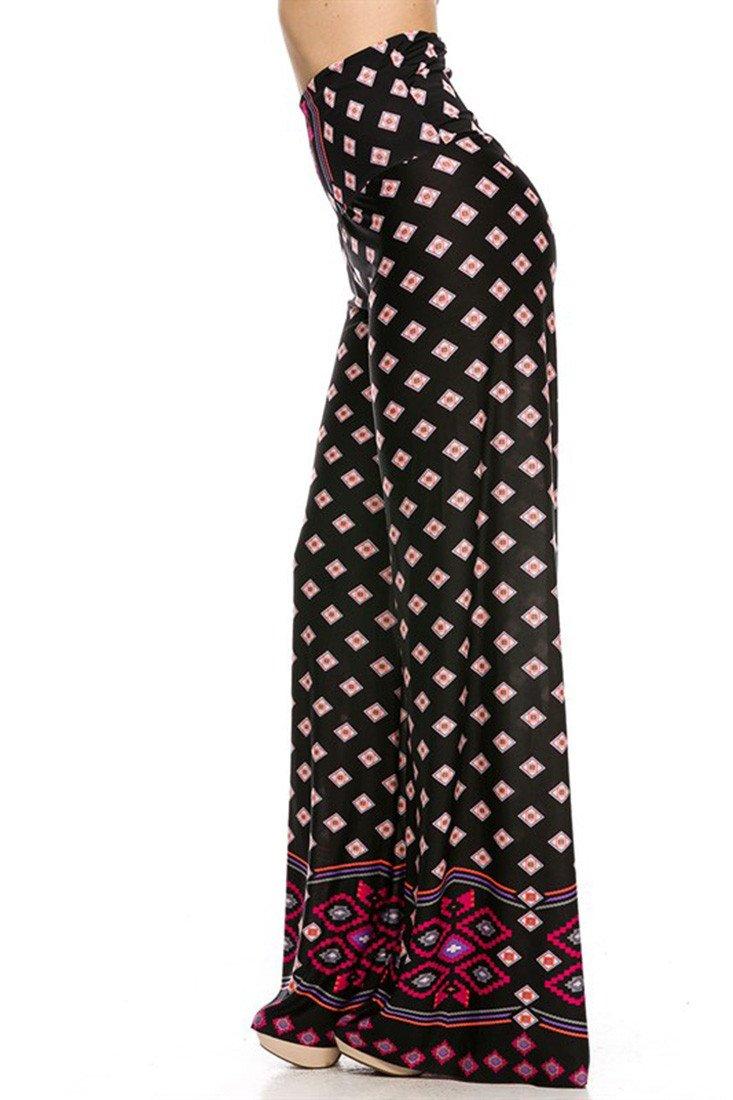 Niobe Clothing High Waist Foldover Boho Palazzo Pants (Pink Topaz Diamond) - ps_bottoms