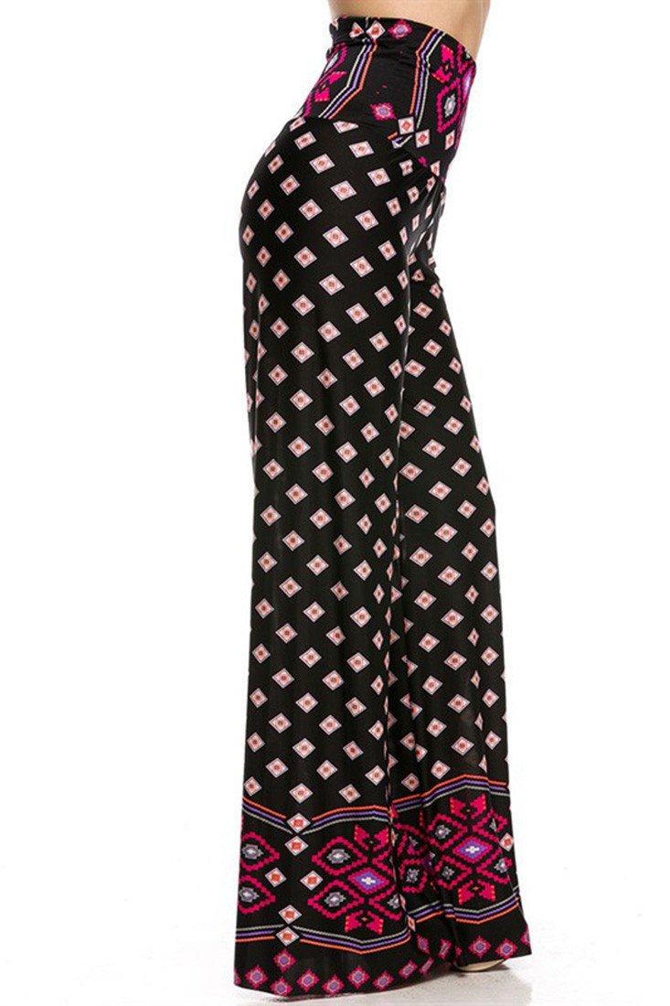 Niobe Clothing High Waist Foldover Boho Palazzo Pants (Pink Topaz Diamond) - ps_bottoms