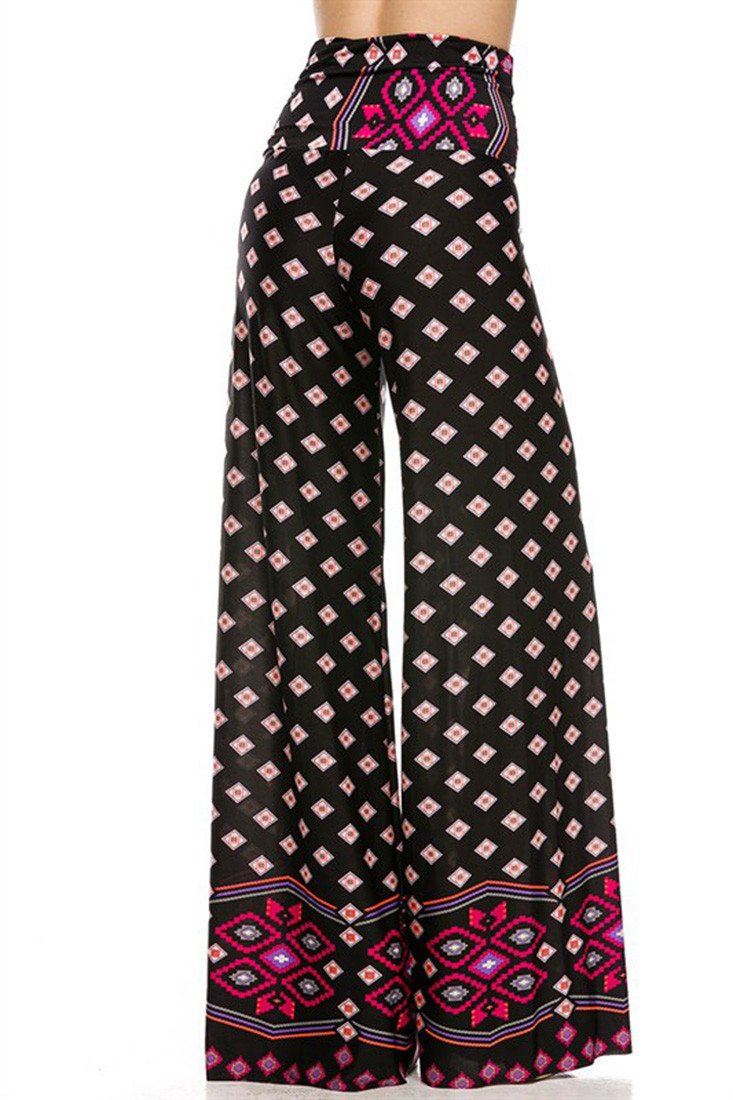 Niobe Clothing High Waist Foldover Boho Palazzo Pants (Pink Topaz Diamond) - ps_bottoms