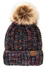 Fuzzy Faux Fur Pom Fleece Lined Beanie Hats- Niobe Clothing