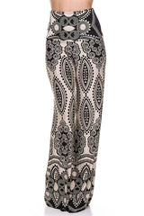 Niobe Clothing High Waist Foldover Boho Palazzo Pants (Black White Geo) - pants