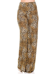Niobe Clothing High Waist Fold Over Wide Leg Palazzo Pants (Leopard Print) - pants