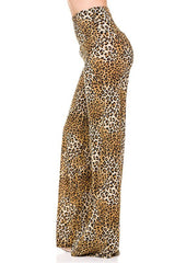 Niobe Clothing High Waist Fold Over Wide Leg Palazzo Pants (Leopard Print) - pants