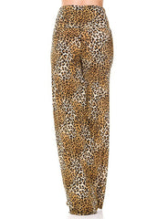Niobe Clothing High Waist Fold Over Wide Leg Palazzo Pants (Leopard Print) - pants
