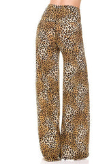 Niobe Clothing High Waist Fold Over Wide Leg Palazzo Pants (Leopard Print) - pants