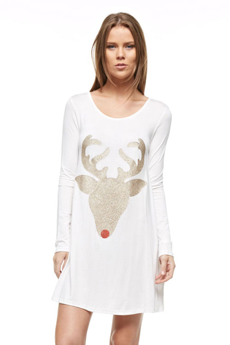 Niobe Clothing Reindeer Antler Glitter Long Sleeve Tunic - Overshirts f_dresses