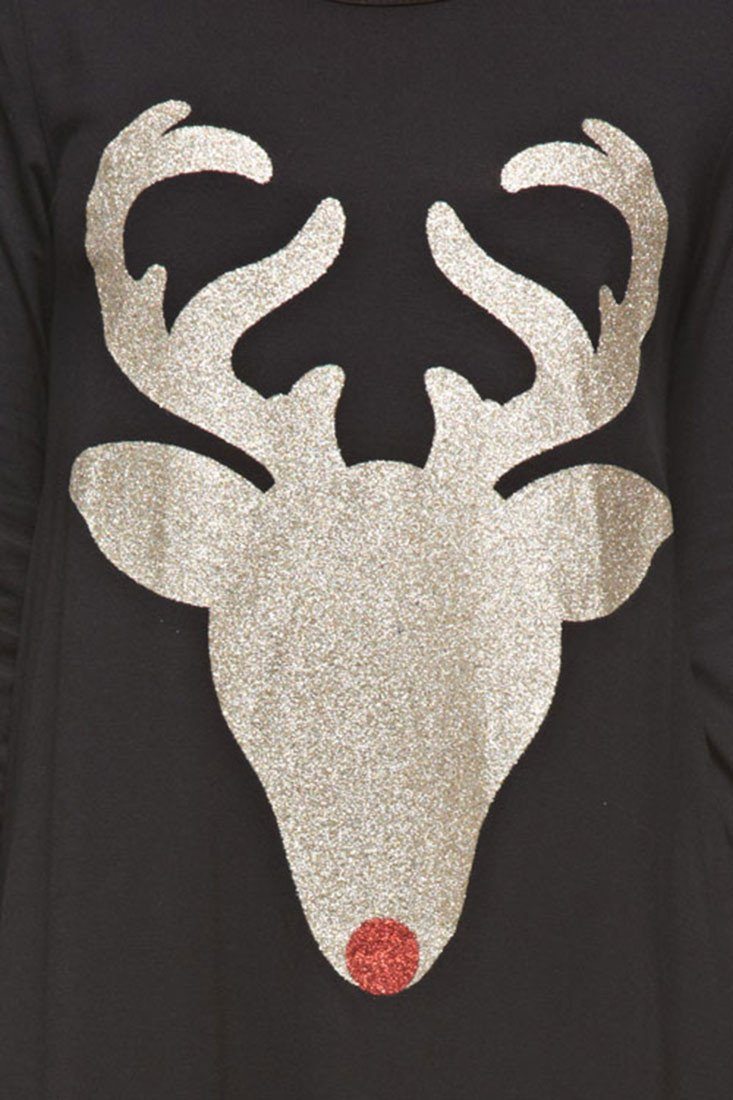 Niobe Clothing Reindeer Antler Glitter Long Sleeve Tunic - Overshirts f_dresses