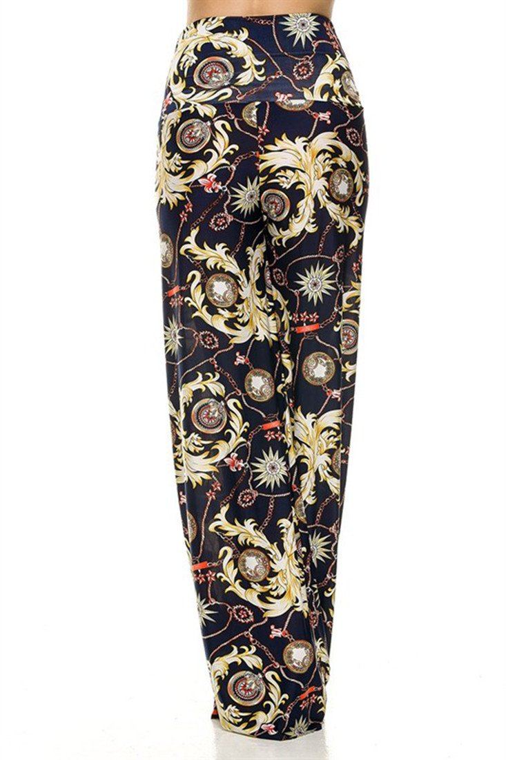 Niobe Clothing High Waist Foldover Boho Palazzo Pants (Golden Sunburst) - pants