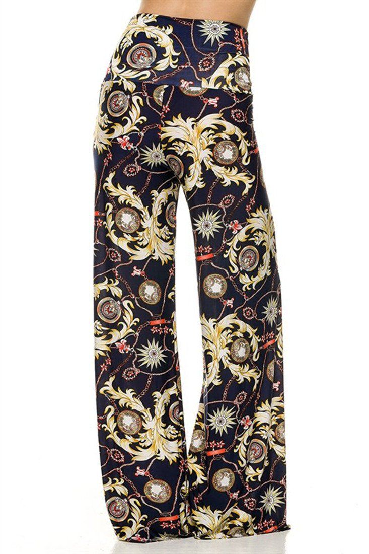 Niobe Clothing High Waist Foldover Boho Palazzo Pants (Golden Sunburst) - pants