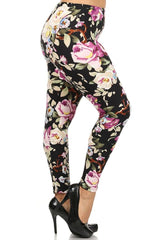 Niobe Clothing Black Rose Design Plus Size Leggings - leggings