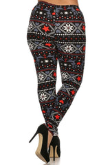 Niobe Clothing Reindeer Hearts Snowflake Design Plus Size Leggings - leggings