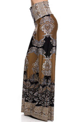 Niobe Clothing High Waist Fold Over Wide Leg Gaucho Palazzo Pants (Black Mocha) - pants