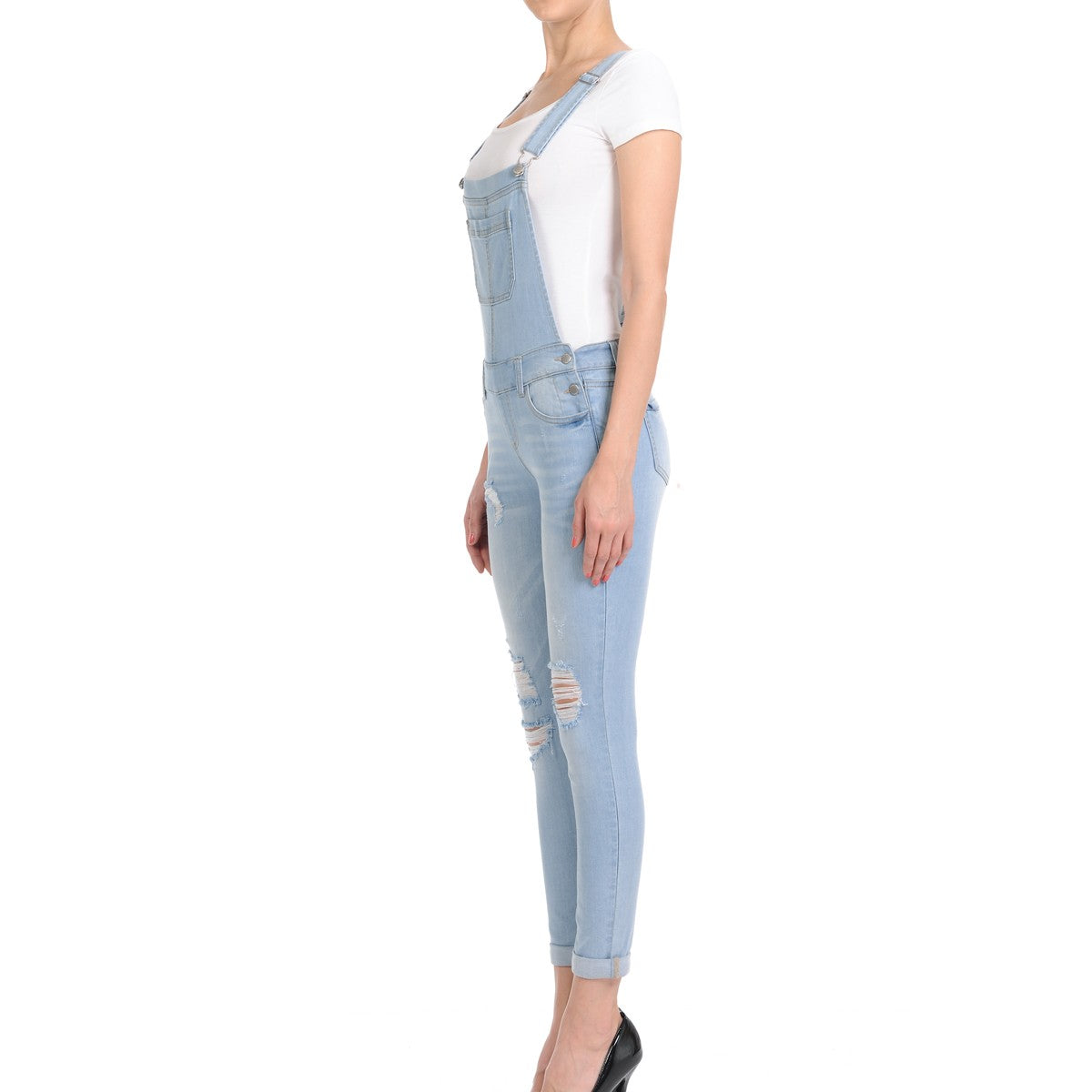 Wax Distressed Denim Overalls - One-Pieces f_dresses