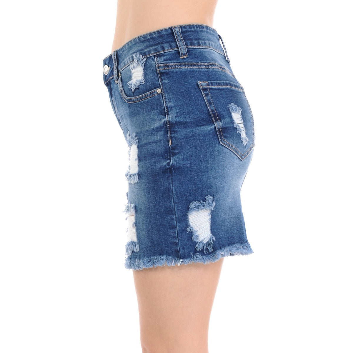 Wax Destruction Frayed Hem Distressed Denim Skirt - Skirts f_bottoms