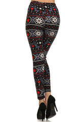 Niobe Clothing Reindeer Hearts Snowflake Graphic Print Lined Leggings - leggings
