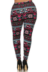 Niobe Clothing Pink Multi Hearts Design Plus Size Leggings - leggings