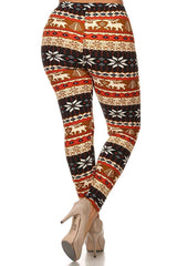 Niobe Clothing Moose and Mistletoe Design Plus Size Leggings - leggings