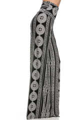 Niobe Clothing High Waist Foldover Boho Palazzo Pants (Black White Medallion) - pants