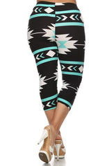 Niobe Clothing Mint Aztec Design Plus Size Capri Leggings - leggings