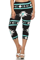 Niobe Clothing Mint Aztec Design Plus Size Capri Leggings - leggings