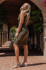 Cotton Sleeveless Bodycon Tank Knee Length Midi Dress
