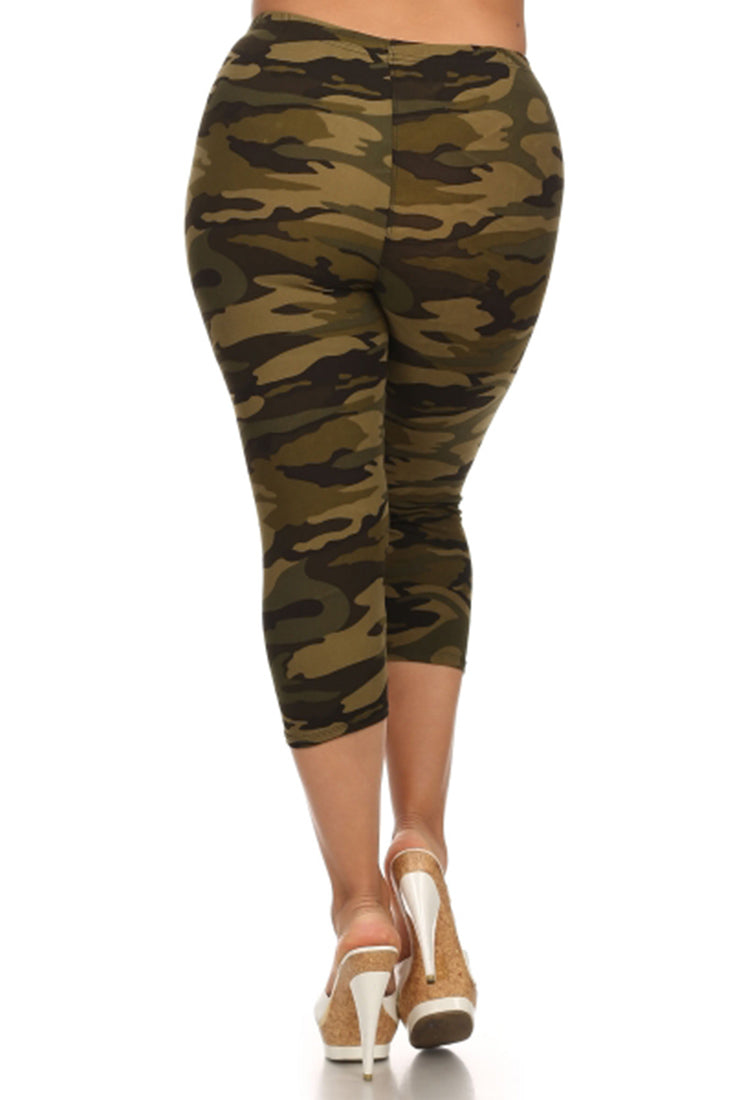 Army Design Plus Size Capri Leggings leggings- Niobe Clothing