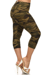 Army Design Plus Size Capri Leggings leggings- Niobe Clothing