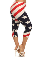 Niobe Clothing Stars & Stripes Design Plus Size Capri Leggings - leggings