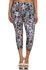 Niobe Clothing Floral Design Plus Size Capri Leggings - leggings