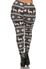 Niobe Clothing Black White Reindeer Design Plus Size Leggings - leggings