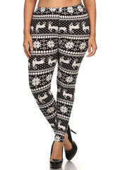 Niobe Clothing Black White Reindeer Design Plus Size Leggings - leggings