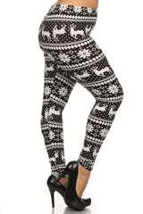 Niobe Clothing Black White Reindeer Design Plus Size Leggings - leggings