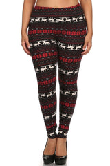 Niobe Clothing Black Red Reindeer Design Plus Size Leggings - leggings