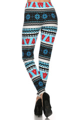 Blue Snowflake Trees Design Leggings leggings- Niobe Clothing