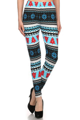 Blue Snowflake Trees Design Leggings leggings- Niobe Clothing